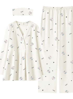 带头巾月子服纯棉全棉吸汗A类孕妇睡衣春夏季薄款产后哺乳家居服