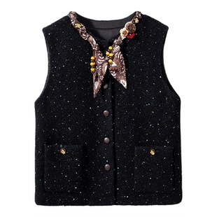 【手工天花板】 羊毛圈圈呢 小香风手缝丝巾领烫钻皮包扣呢子马甲