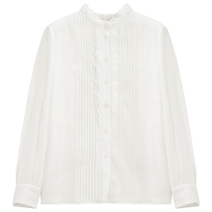 LANCY/朗姿2026春季新款优雅复古波浪花边设计感薄纱白衬衫上衣女