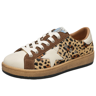 EBLAN/伊伴做旧复古豹纹星星鞋女2025秋季新款马毛皮厚底休闲板鞋