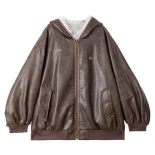 KEIKO 环保托斯卡纳毛绒加厚皮衣外套冬季酷飒风大毛领座山雕棉服