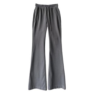 黑色美式高腰垂感加绒运动裤女秋冬显瘦剪裁加厚婴儿绒瑜伽喇叭裤