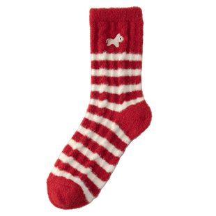 毛绒袜子珊瑚绒居家红色本命年中筒冬季睡觉加厚加绒保暖秋冬马年