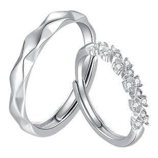 周大生心上人纯银活口情侣对戒可调节圈口戒指生日礼物送女友