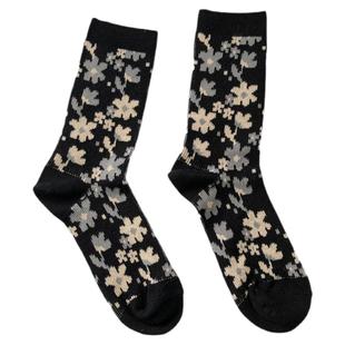 原宿秋冬双针双路袜子女小碎花高贵复古中筒袜女精梳棉学院风袜子