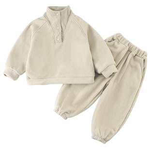 儿童摇粒绒套装加绒男女童运动秋冬季2025新款宝宝休闲卫衣两件套