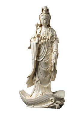 戴玉堂陶瓷摆件《一叶观音仿古瓷》周金田客厅观世音菩萨佛像