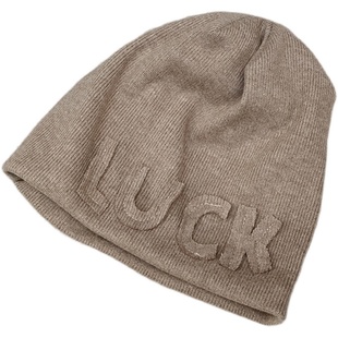 秋冬新款日系大版显脸小LUCK冷帽子女网红护耳包头帽复古针织帽潮