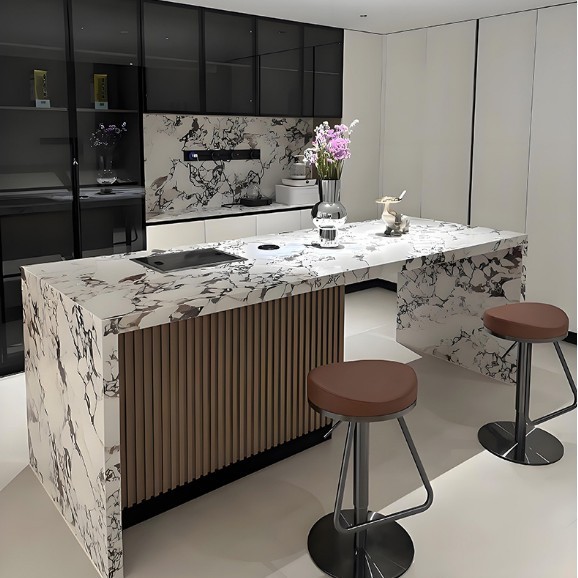 岩板岛台餐桌一体吧台款伸缩厨房多功能齐平小户型开放式可