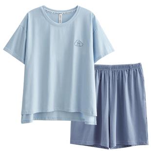 芬腾情侣家居服短袖男士夏季睡衣女纯棉薄款凉感夏天男生短裤套装
