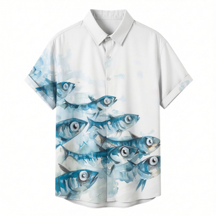 Hawaiian Men's Summer Shirt 3d数码印花鱼类休闲夏季短袖衬衫男