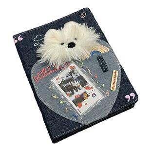 小红书同款毛绒小狗牛仔卡册a5四宫格活页拍立得小卡diy收纳相册