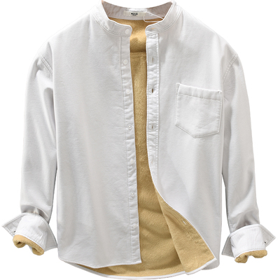 立领加绒保暖牛津纺长袖衬衫