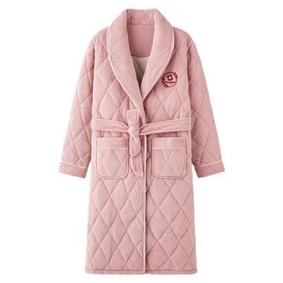 浪莎睡袍女珊瑚绒三层夹棉家居服