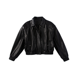 YANGLE_真皮皮衣女款2026新款短款绵羊皮植鞣皮黑色休闲夹克外套