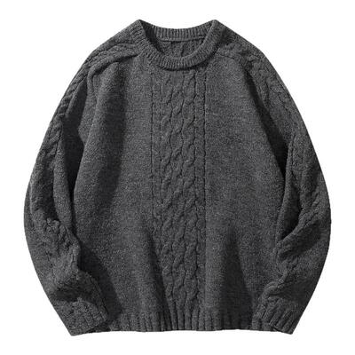 胖胖哥灰色圆领麻花套头毛衣男款秋季加厚重磅大码宽松休闲上衣潮