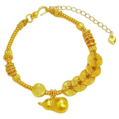 越南古法沙金五帝钱葫芦盘缠手链