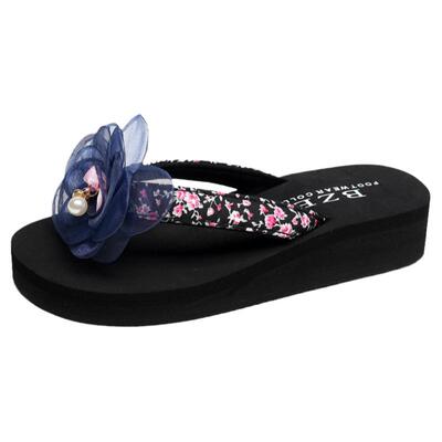 花朵女夏厚底海边脚凉外穿人字拖