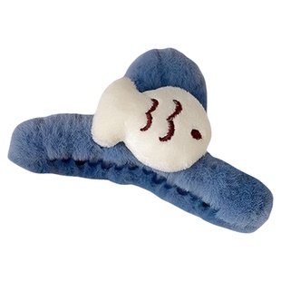 蓝色小鱼毛绒发夹女后脑勺可爱鲨鱼夹大号抓夹网红2024年夹子头饰