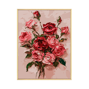 玫瑰高级感数字油画diy填充填色手工绘花卉艺术丙烯油彩画装饰画