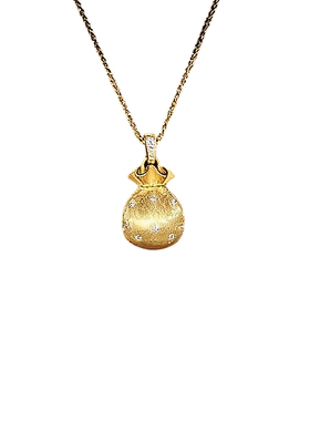 18K金设计师镶钻福袋吊坠项链