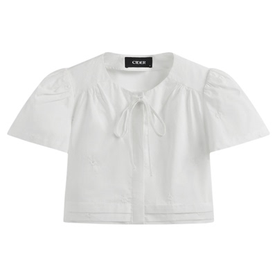 CIDER纯棉碎花刺绣系带短款上衣
