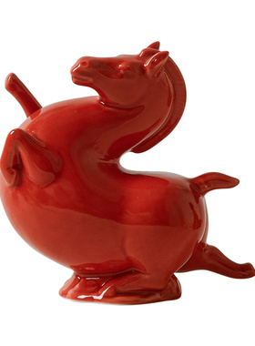 新中式陶瓷招财唐马车载摆件