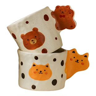 景德镇陶瓷杯子闲生手绘高温釉下彩咖啡杯可爱水杯狗狗吸管杯小熊