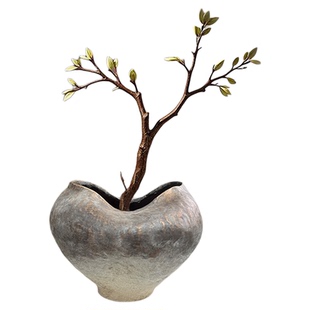 新中式桌面树脂花瓶居家玄关样板间纹理花器公司前台绿植装饰摆件