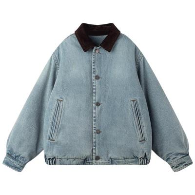 【街头巴恩】潮牌牛仔夹克灯芯绒翻领夹棉冬季外套男童新款