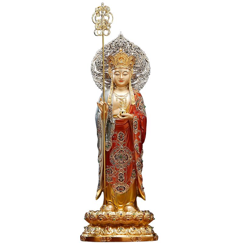 黄铜彩绘站像带帽地藏王菩萨佛像