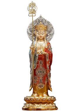 黄铜彩绘站像带帽地藏王菩萨佛像