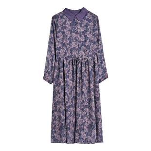 高端大牌女装长袖雪纺连衣裙2025秋季新款妈妈高档系带乔其纱裙子