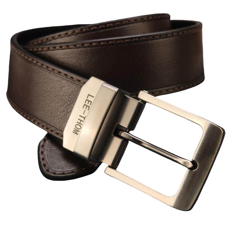 LEE-THOM皮带男针扣3.8宽头层牛皮时尚百搭牛仔裤休闲裤双面腰带