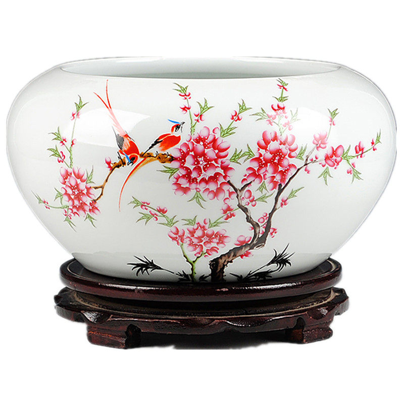 景德镇陶瓷器 金鱼乌龟缸水浅荷花水仙盆栽笔洗 现代时尚家居摆件