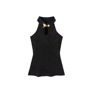 六指导 空山晚烟 国风旗袍蝴蝶盘扣针织衫女修身显瘦无袖上衣春夏