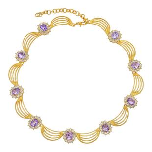 欧美复古项链女夸张 vintage中古着宫廷风镀金紫色项圈锁骨链饰品