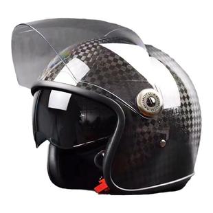 AMU摩托车碳纤维头盔男女半盔复古机车四季秋冬3/4盔安全帽轻电动