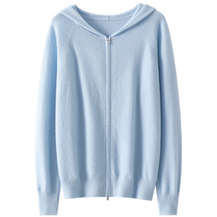 好穿到拒绝不了！连帽100%纯山羊绒拉链开衫女纯羊绒连帽毛衣外套