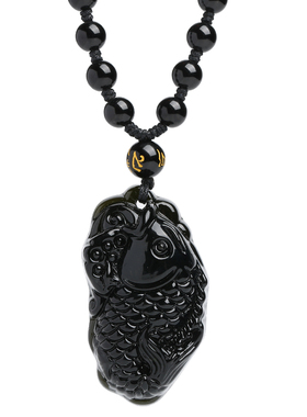 黑曜石鲤鱼项链文昌鱼