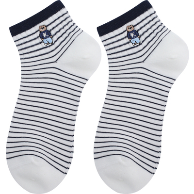 韩版吸汗女棉小熊刺绣春夏短筒袜