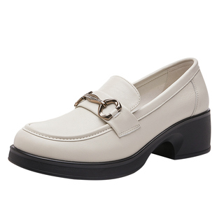 红蜻蜓皮鞋女款2026新款乐福鞋女鞋秋冬厚底但鞋女真皮加绒保暖鞋