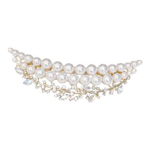 轻奢白色珍珠月牙皇冠发夹复古气质侧边刘海夹高档奢华水钻发饰女