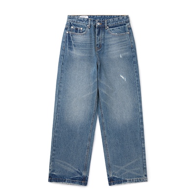 VMCL破洞日系复古水洗直筒牛仔裤