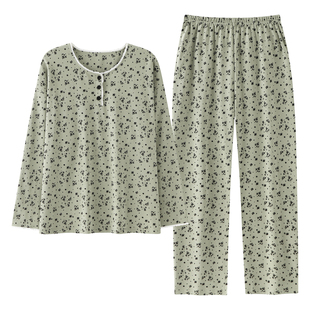 2026年新款带胸垫100%纯棉睡衣女士春秋款长袖长裤休闲外穿家居服