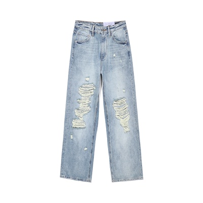 ABLE JEANS【拖地裤】夏季新款女士复古水洗宽松牛仔裤901496破洞