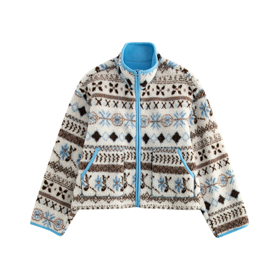 riverstone plus 费尔岛仿羊羔毛外套女休闲复合摇粒绒立领上衣