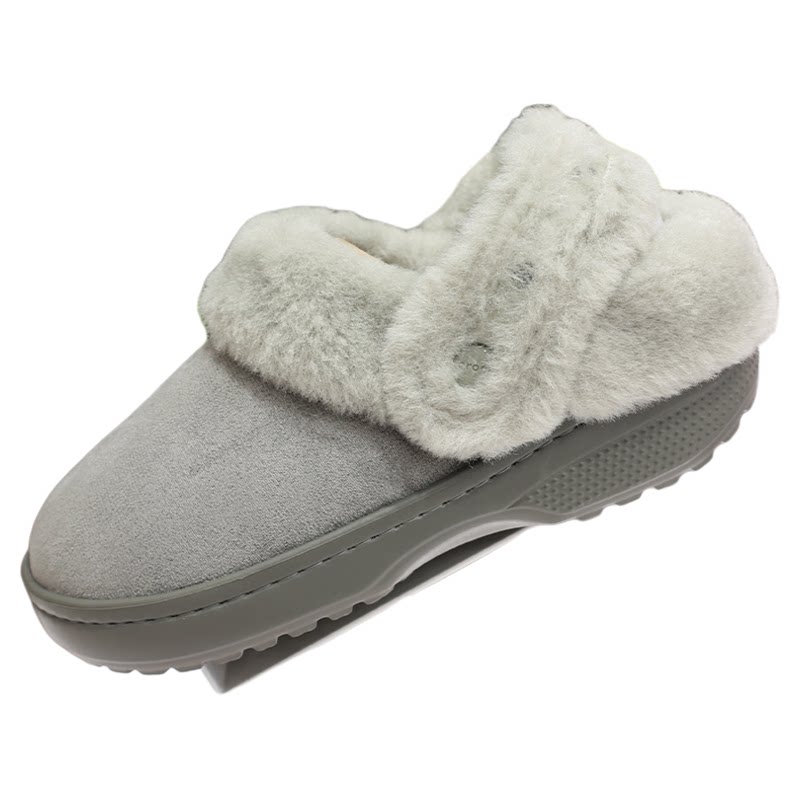 crocs洞洞鞋雪绒仿麂皮棉拖鞋
