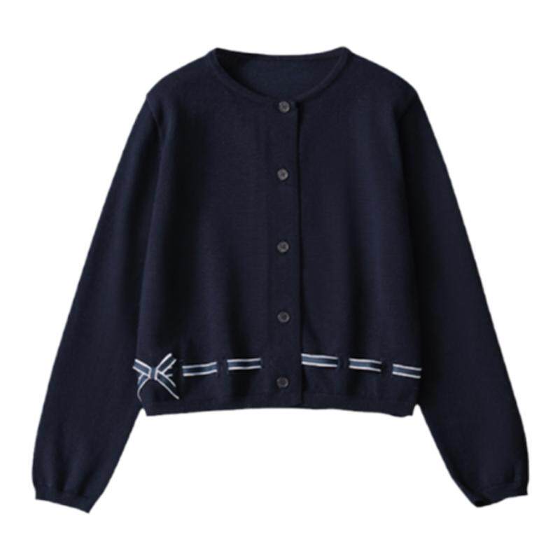 儿童外套校服毛衣开衫女童初秋棉线毛衫女孩藏蓝上衣小学生针织衫