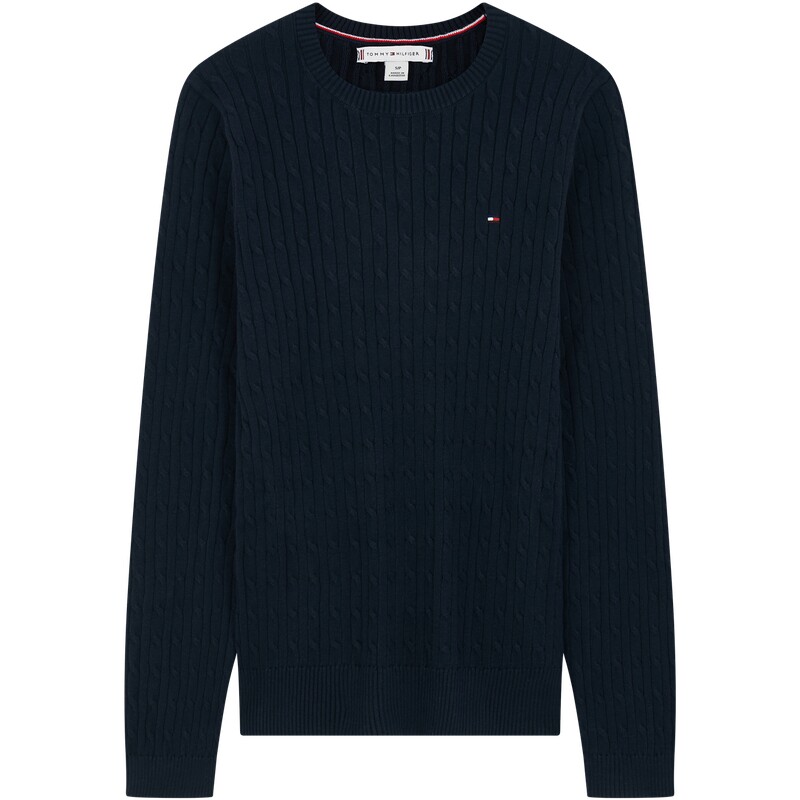 【绞花肌理】Tommy秋冬女装纯棉优雅通勤纯色麻花圆领打底针织衫